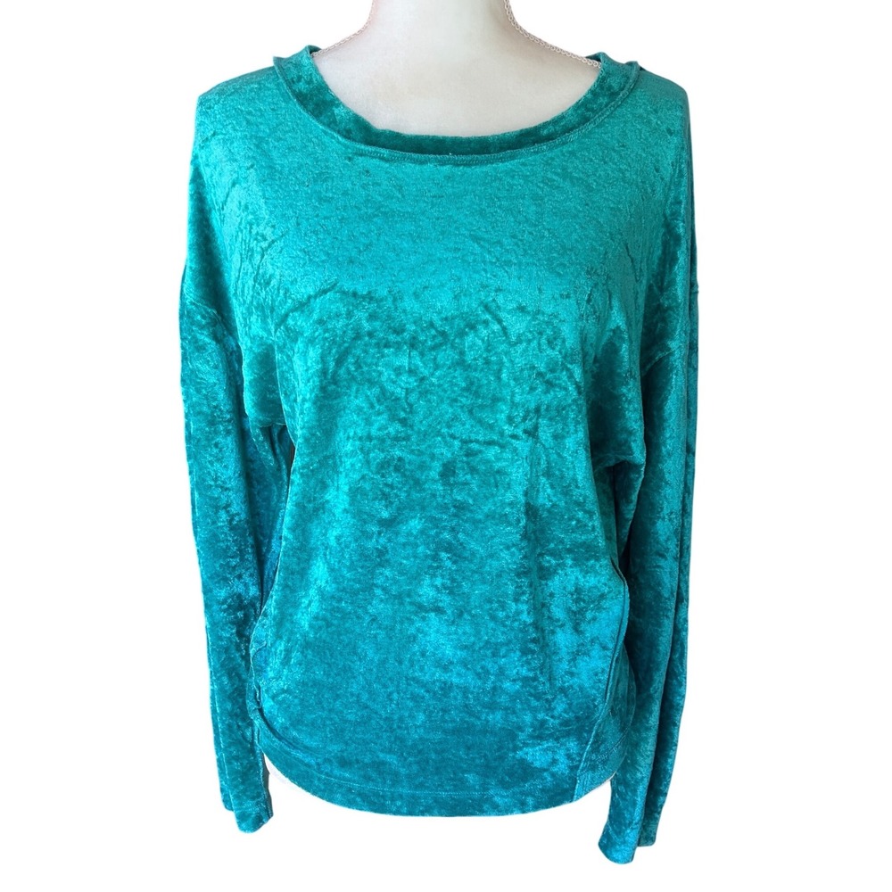 Free People We The Free Pullover‎ Crushed Velvet M Teal Green Excellent Boho